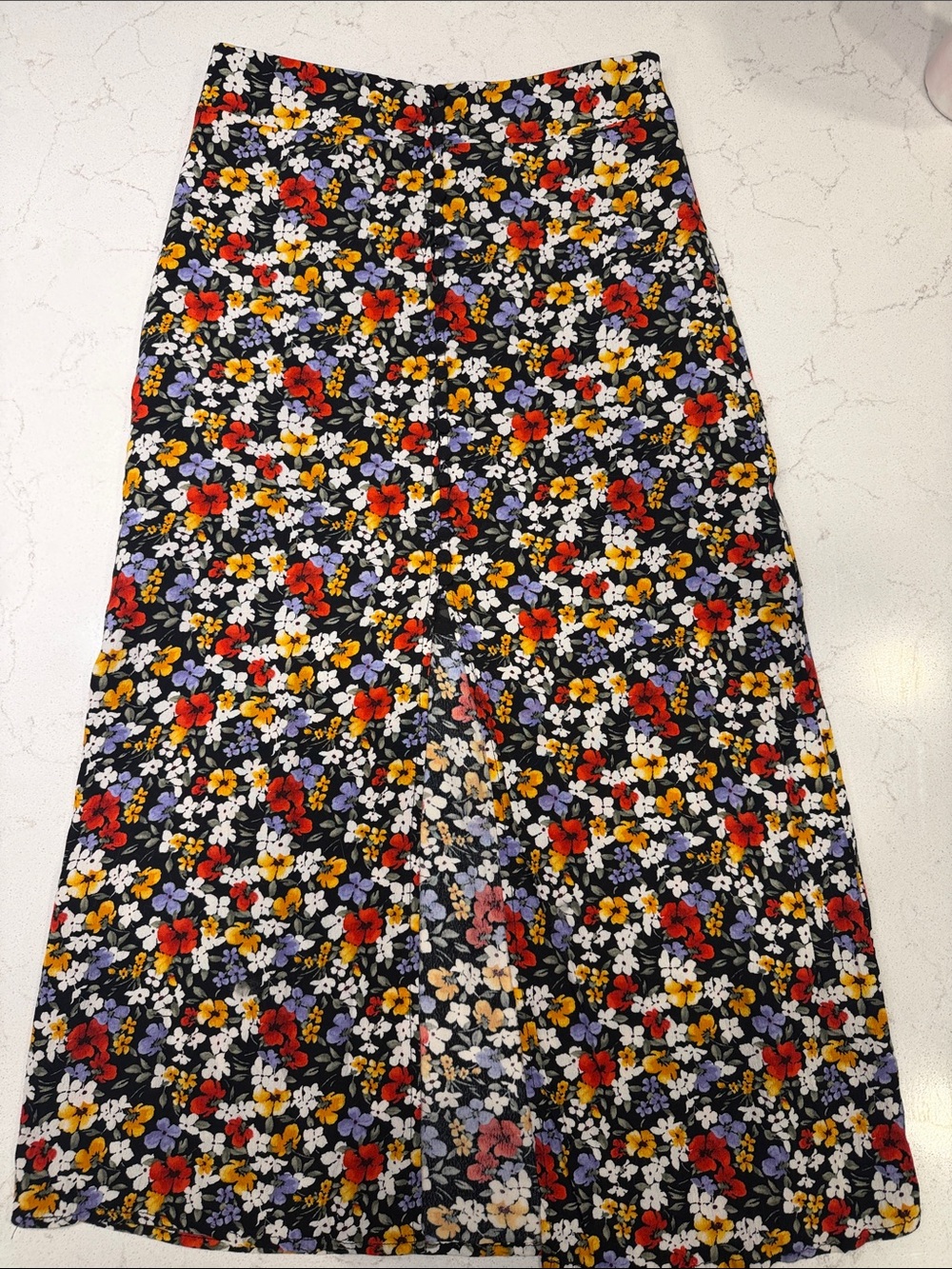 Forever 21 Black Floral Maxi Skirt with Red, Yellow & Purple Blooms